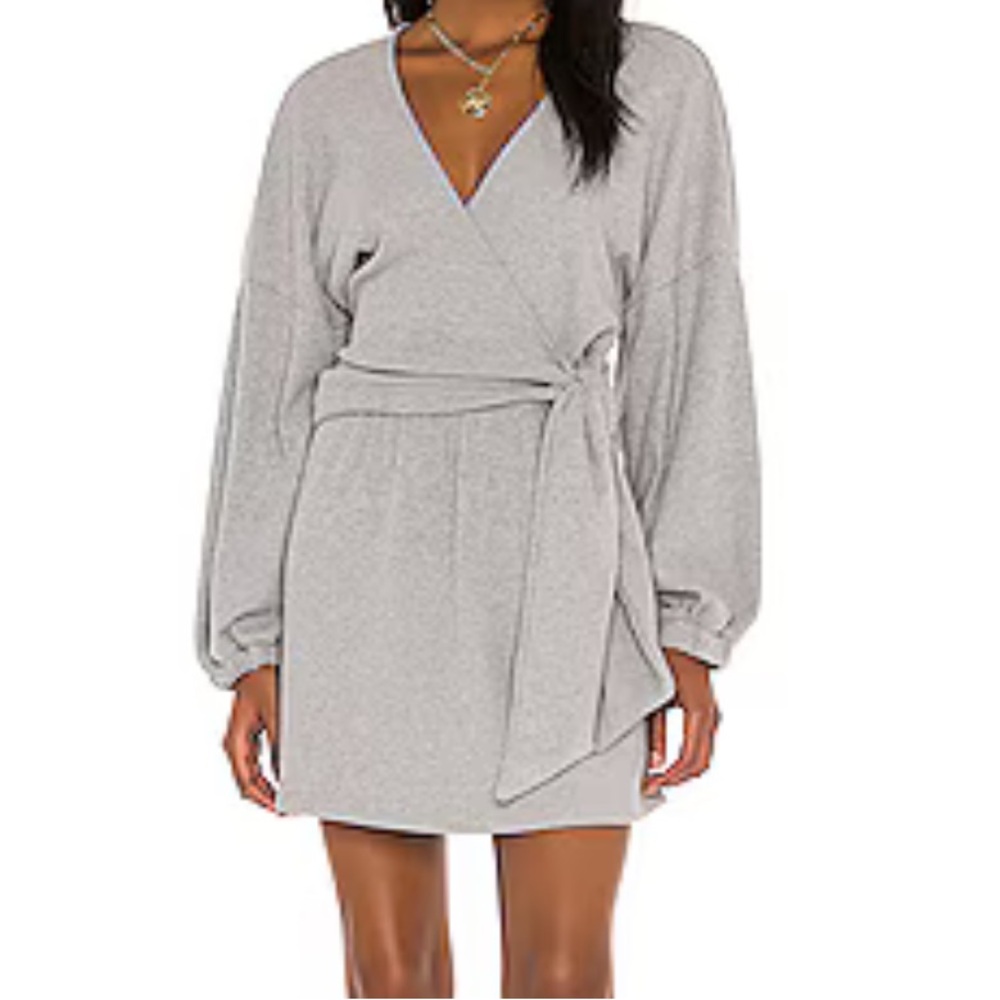 NWOT Michael Costello x Revolve Heather Gray Wrap Mini Dress with Rib Design XS